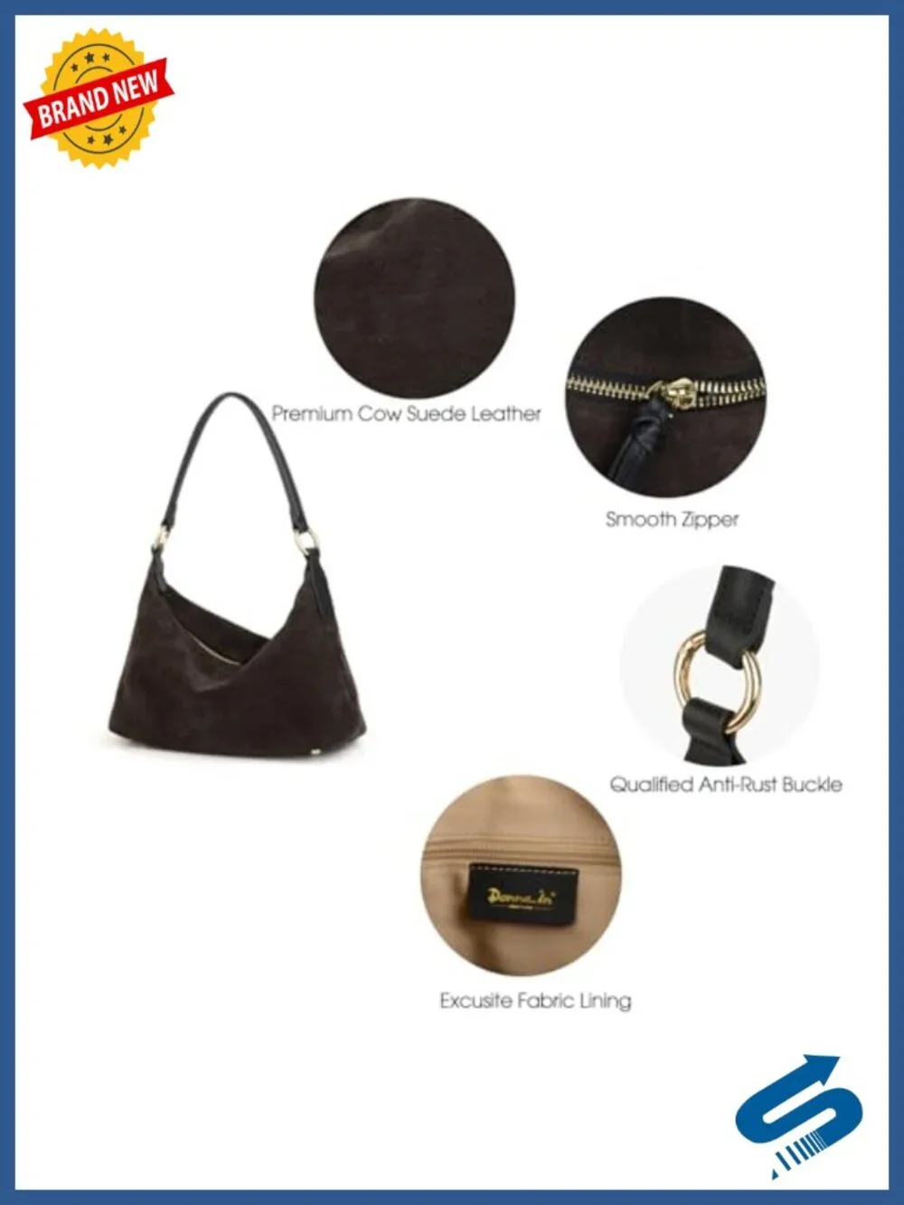 Genuine Cowhide Suede Slouchy Crescent Hobo Shoulder Bag Tote Purse